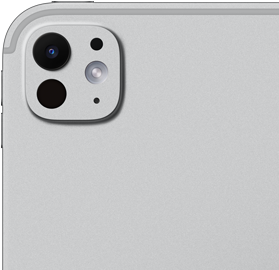 iPad Pro, achteraanzicht, kleur zilver, pro-camerasysteem met lens met vijf elementen en adaptieve True Tone Flash