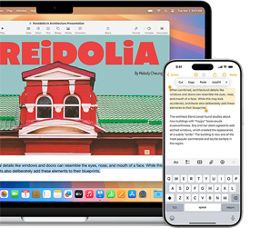 De app Synchrone iPhone-weergave, met de inhoud van het iPhone-display op een MacBook Air-scherm
