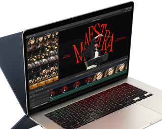 MacBook Air met op het scherm een video die wordt bewerkt om de prestaties van de M4‑chip te laten zien